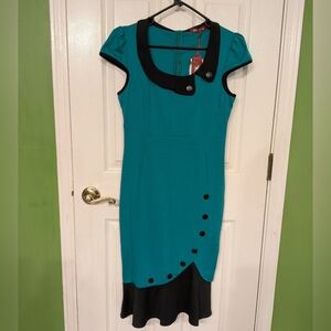Miusol 1950's Style Teal and Black Midi Dress